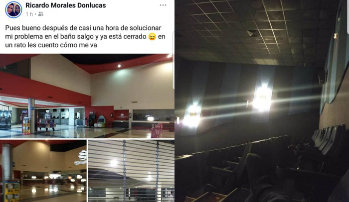 Entro al ban o en cinemex y lo dejaron encerrado toda la noche